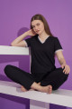 siyah renk v yaka teknur 2303 kısa kol modal kumaş kadın pijama takımı, tknr-2303, bayan pijama takımı, Teknur