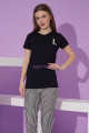 siyah renk ve çizgili desen teknur 76104 kısa kol modal kumaş kadın pijama takımı, tknr-76104, bayan pijama takımı, Teknur
