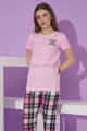 pembe renk ve ekose desen teknur 76115 kısa kol modal kumaş kadın pijama takımı, tknr-76115, bayan pijama takımı, Teknur