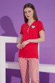 kırmızı renk ve çizgili desen teknur 76160 kısa kol modal kumaş kadın pijama takımı, tknr-76160, bayan pijama takımı, Teknur