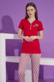 bordo renk ve çizgili desen teknur 76164 kısa kol modal kumaş kadın pijama takımı, tknr-76164, bayan pijama takımı, Teknur