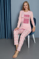 pembe renk yuvarlak yaka teknur p2061 uzun kol pamuklu kumaş kadın pijama takımı, teknur-p2061, teknur pijama takımı, Teknur