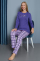 mor renkli yuvarlak yaka teknur p2072 uzun kol pamuklu kumaş kadın pijama takımı, teknur-p2072, teknur pijama takımı