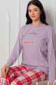 lila renk, bisiklet yakalı, uzun kollu ve  pamuklu kumaş teknur 2208  kadın pijama takımı, qs-teknur-p2208-m, teknur pijama takımı, Teknur