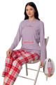 lila renk, bisiklet yakalı, uzun kollu ve  pamuklu kumaş teknur 2208  kadın pijama takımı, qs-teknur-p2208-m, teknur pijama takımı, Teknur