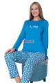 mavi renk, bisiklet yakalı, uzun kollu ve  pamuklu kumaş teknur 2209  kadın pijama takımı, qs-teknur-p2209-m, teknur pijama takımı, Teknur