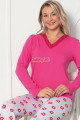 pembe renk, v yakalı, uzun kollu ve pamuklu kumaş teknur 2261  kadın pijama takımı, qs-teknur-p2261-m, teknur pijama takımı, Teknur