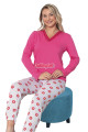 pembe renk, v yakalı, uzun kollu ve pamuklu kumaş teknur 2261  kadın pijama takımı, qs-teknur-p2261-m, teknur pijama takımı, Teknur