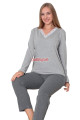 gri renk, v yakalı, uzun kollu ve pamuklu kumaş teknur 2263  kadın pijama takımı, qs-teknur-p2263-m, teknur pijama takımı, Teknur