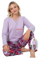 lila renk, v yakalı, uzun kollu ve pamuklu kumaş teknur 2271  kadın pijama takımı, qs-teknur-p2271-m, teknur pijama takımı, Teknur