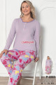 lila renk, düğmeli yuvarlak yaka, uzun kollu ve pamuklu kumaş teknur 2283  kadın pijama takımı, qs-teknur-p2283-m, teknur pijama takımı, Teknur