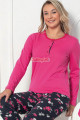 pembe renk, düğmeli yuvarlak yaka, uzun kollu ve pamuklu kumaş teknur 2284  kadın pijama takımı, qs-teknur-p2284-m, teknur pijama takımı, Teknur