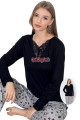 siyah renk, v yaka, uzun kollu ve pamuklu kumaş teknur 2291  kadın pijama takımı, qs-teknur-p2291-m, teknur pijama takımı, Teknur