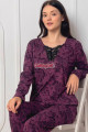 mürdüm renk, v yaka, uzun kollu ve pamuklu kumaş teknur 2292  kadın pijama takımı, qs-teknur-p2292-m, teknur pijama takımı, Teknur