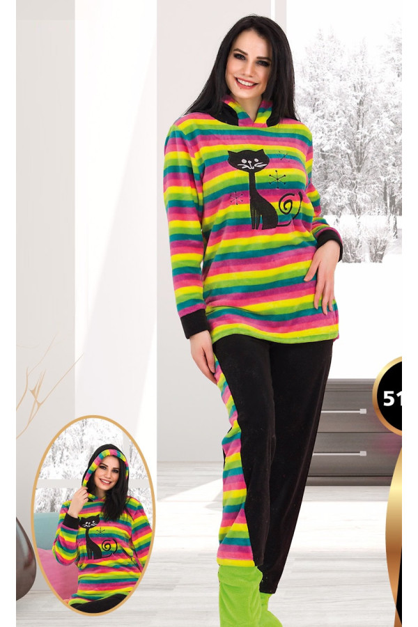 teknur 51001 kapüşonlu welsoft kışlık bayan pijama takımı, teknur 51001, bayan pijama takımı, Teknur