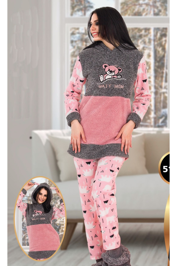 teknur 51004 kapüşonlu welsoft bayan pijama takımı, teknur 51004, bayan pijama takımı, Mdl