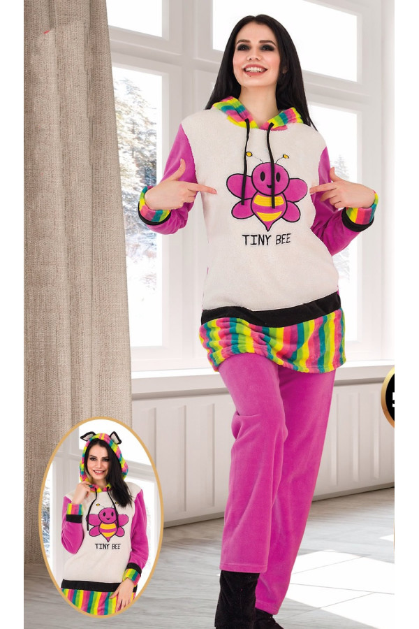 teknur 51007 kapüşonlu welsoft bayan pijama takımı, teknur 51007, bayan pijama takımı, Mdl