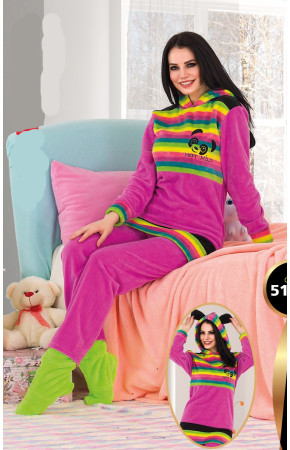 Teknur 51010 Kapüşonlu Welsoft Bayan Pijama Takımı