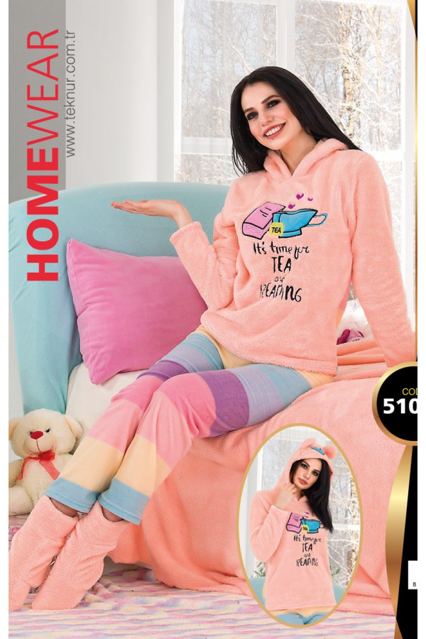 teknur 51020 kapüşonlu welsoft bayan pijama takımı, teknur 51020, bayan pijama takımı, Mdl