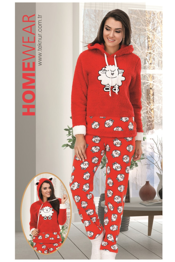 teknur 51028 kapüşonlu welsoft bayan pijama takımı, teknur 51028, bayan pijama takımı