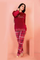 kadife kumaş jenika 57031 kırmızı ekose desenli kadın pijama takımı,  jenika-57031, kısa kollu pijama takımları, Jenika