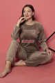 kadife kumaş teknur 52201 kahverengi sade düz renkli bayan kadife pijama takımı, 8509990003463, teknur pijama takımı, Teknur