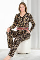 leopar desenli lady 11650 kadın uzun kol ve düğmeli pijama takımı, qs-lady-11650-m, lady pijama takımı, Lady
