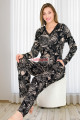 çiçek desenli ve siyah renk lady 11653 kadın uzun kol ve düğmeli pijama takımı, 8509990005283, lady pijama takımı, Lady