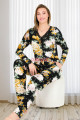 çiçek desenli ve çok renkli lady 11655 kadın uzun kol ve düğmeli pijama takımı, 8509990005290, lady pijama takımı, Lady