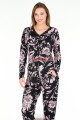 çiçek desenli ve pudra - siyah renk lady 11656 kadın uzun kol ve düğmeli pijama takımı, qs-lady-11656-m, lady pijama takımı, Lady