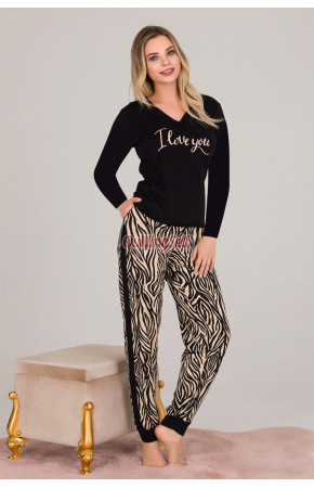 Zebra Desenli ve Siyah Renkli Lady 11660 Kadın Uzun Kol Pijama Takımı