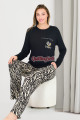 zebra desenli ve siyah renkli lady 11667 kadın uzun kol düğmeli pijama takımı, qs-lady-11656-m, lady pijama takımı, Lady