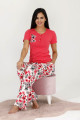 fuşya renk ve çiçek desenli 12531 kısa kol kadın lady pijama takımı, eli̇t0012531-m, bayan pijama takımı, Lady