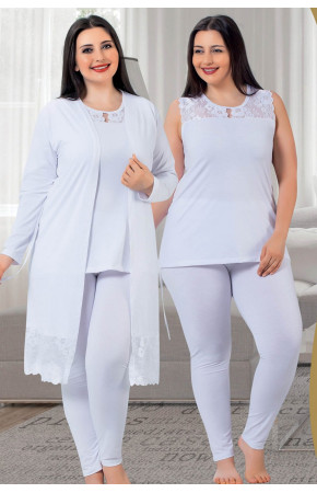 Jenika 23052 Beyaz Renk Büyük Beden Sabahlıklı Pijama Takımı
