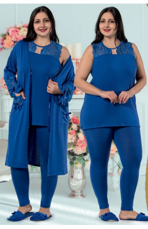Jenika 29274 Mavi Renk Büyük Beden Sabahlıklı Pijama Takımı
