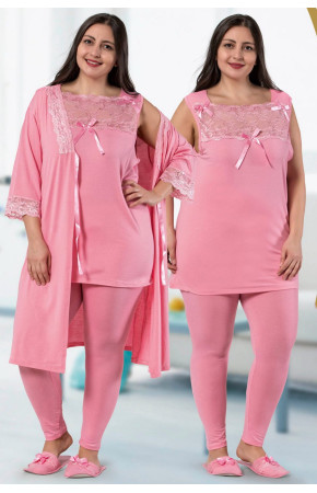 Jenika 29289 Açık Pembe Renk Büyük Beden Sabahlıklı Pijama Takımı