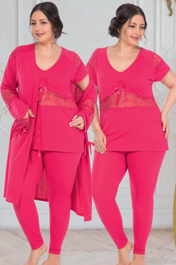 jenika 34700 pembe renk büyük beden sabahlıklı pijama takımı, jenikabttlsbhlklpjmtkm34700, jenika pijama takımı, Jenika