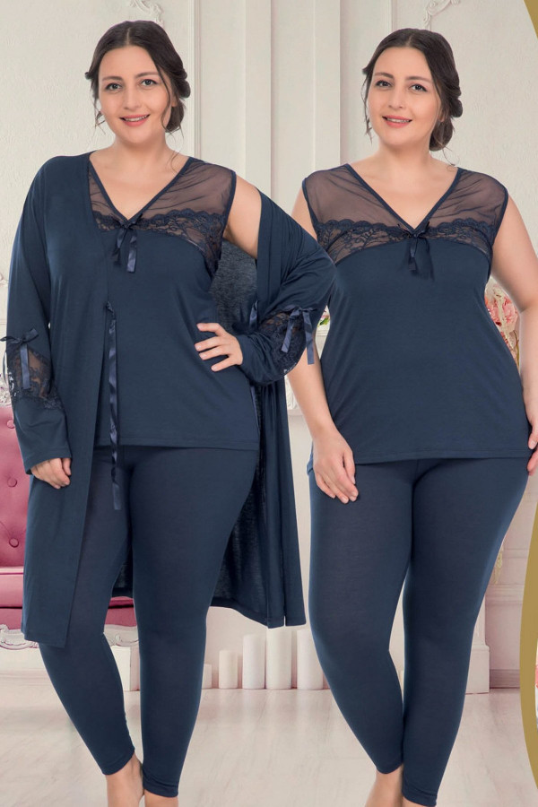 jenika 34706 füme renk büyük beden sabahlıklı pijama takımı, jenikabttlsbhlklpjmtkm34706, jenika pijama takımı, Jenika