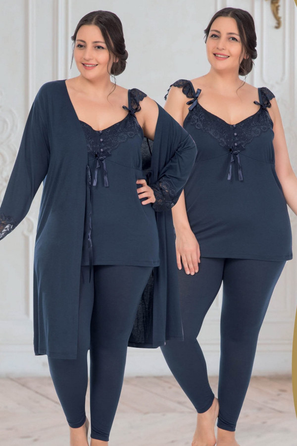 jenika 34711 füme renk büyük beden sabahlıklı pijama takımı, jenikabttlsbhlklpjmtkm34711, jenika pijama takımı, Jenika