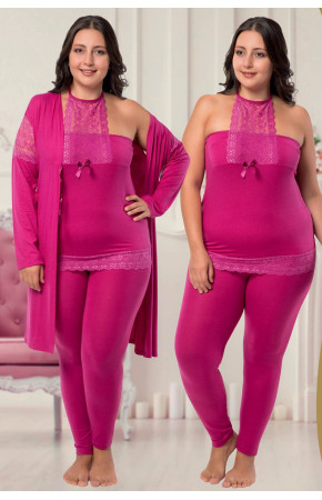 Jenika 36483 Fuşya Renk Büyük Beden Sabahlıklı Pijama Takımı