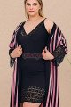 siyah renk, pembe çizgili, askılı kol büyük beden 2li sabahlıklı anne gecelik takım - 19239, 4xl-19239, büyük beden battal tunik - gecelik, Erdeniz