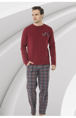 Uzun Kollu Erkek Pijama Takımı Aydoğan 3914 Bordo Renk Pijama Takımı