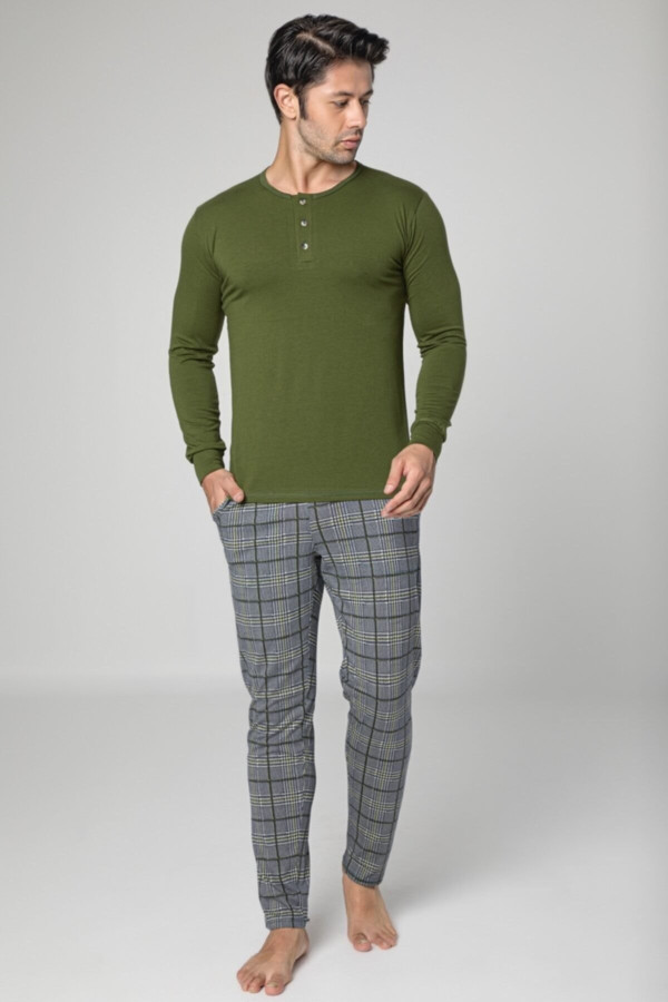 Uzun Kollu Erkek Pijama Takımı Aydoğan 3965 Yeşil Renk Pijama Takımı