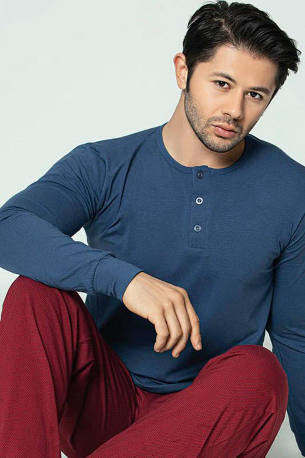 uzun kollu aydoğan 3811 erkek pijama takımı - modal kumaş aydoğan 3811 kırmızı - mavi renk pijama takımı, aydoğan3811, erkek pijama takımı, Aydoğan