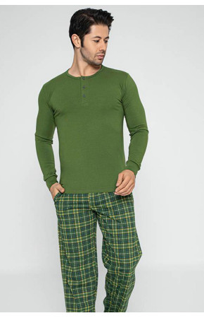 Uzun Kollu Aydoğan 3814 Erkek Pijama Takımı - Modal Kumaş Aydoğan 3814 Yeşil Renk Pijama Takımı