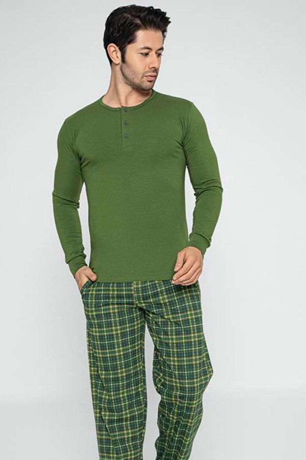 uzun kollu aydoğan 3814 erkek pijama takımı - modal kumaş aydoğan 3814 yeşil renk pijama takımı, aydoğan3814, erkek pijama takımı