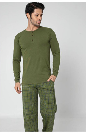 Uzun Kollu Aydoğan 3830 Erkek Pijama Takımı - Modal Kumaş Aydoğan 3830 Yeşil Renk Pijama Takımı