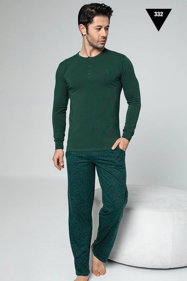 uzun kollu aydoğan akare 332 erkek pijama takımı - pamuklu kumaş aydoğan akare 332 koyu yeşil renk pijama takımı, aydoğan akare332, erkek pijama takımı, Aydoğan