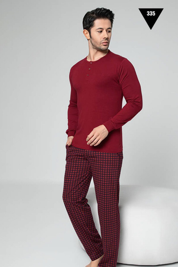 uzun kollu aydoğan akare 335 erkek pijama takımı - pamuklu kumaş aydoğan akare 335 bordo renk pijama takımı, aydoğan akare335, erkek pijama takımı, Aydoğan
