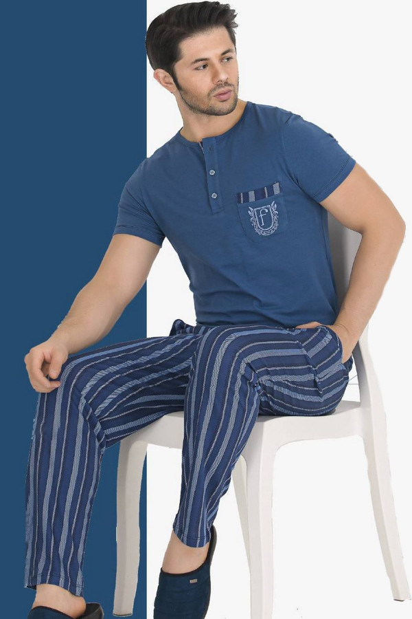 modal kumaş teknur 30520 koyu mavi renk pijama takımı, teknur30520, erkek pijama takımı